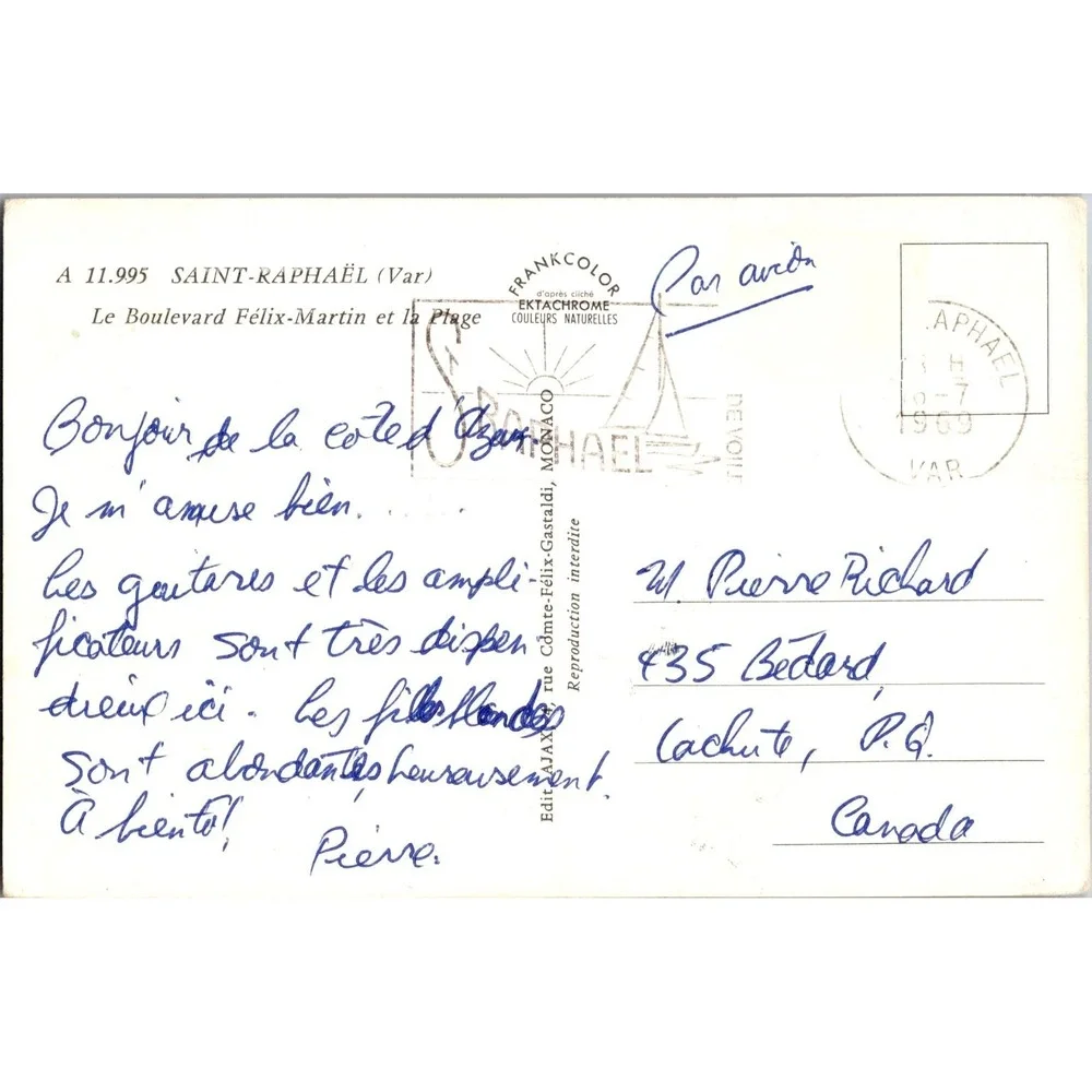 Vintage Saint-Raphaël France Beach‎ Scene Postcard Félix-Martin Blvd